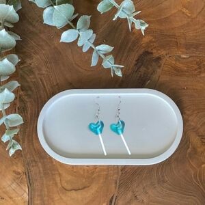 Handmade blue heart lollipop earrings‎